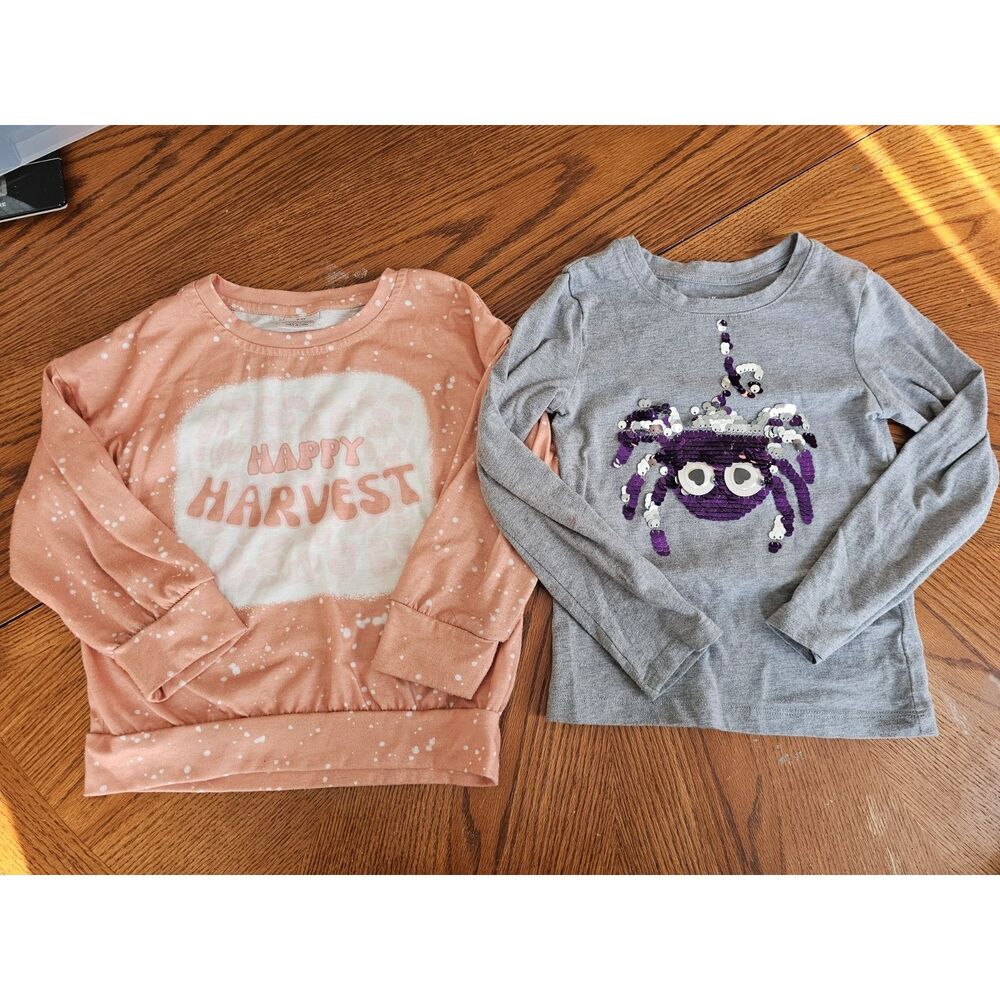 Girls Halloween Spider Happy Harvest Shirt Bundle Sparkle Sequin‎ Size Xs 4-5